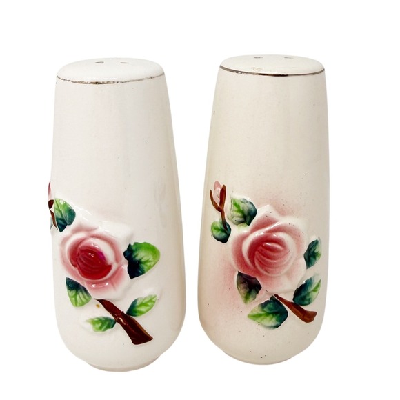The Unbranded Brand Other - Vintage 1940s Japan Salt & Pepper Shakers Raised Roses Ceramic